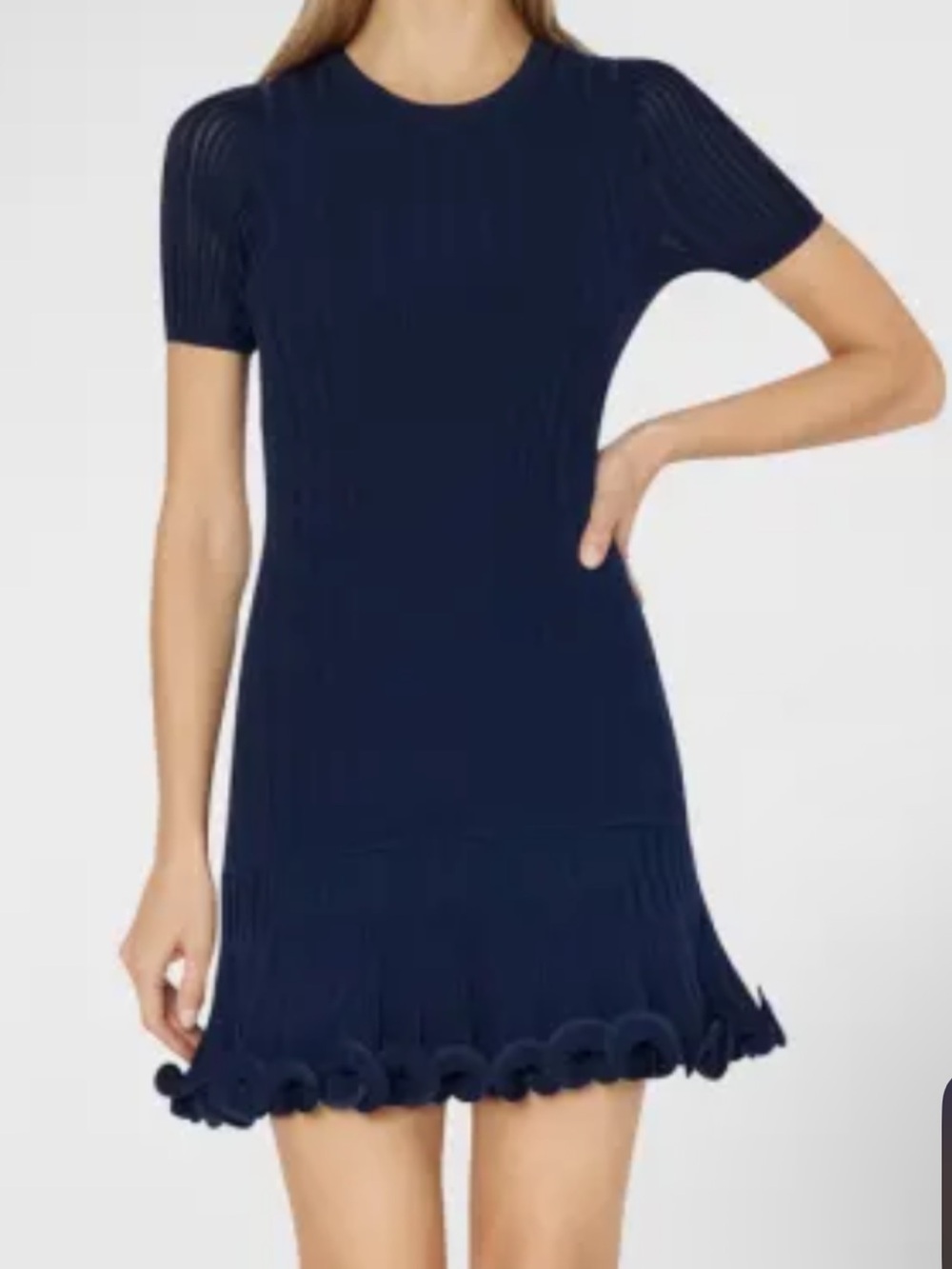 Milly Navy Blue Short Sleeve Ribbed Knit Fit & Flare Mini Capsule Dress Size-S